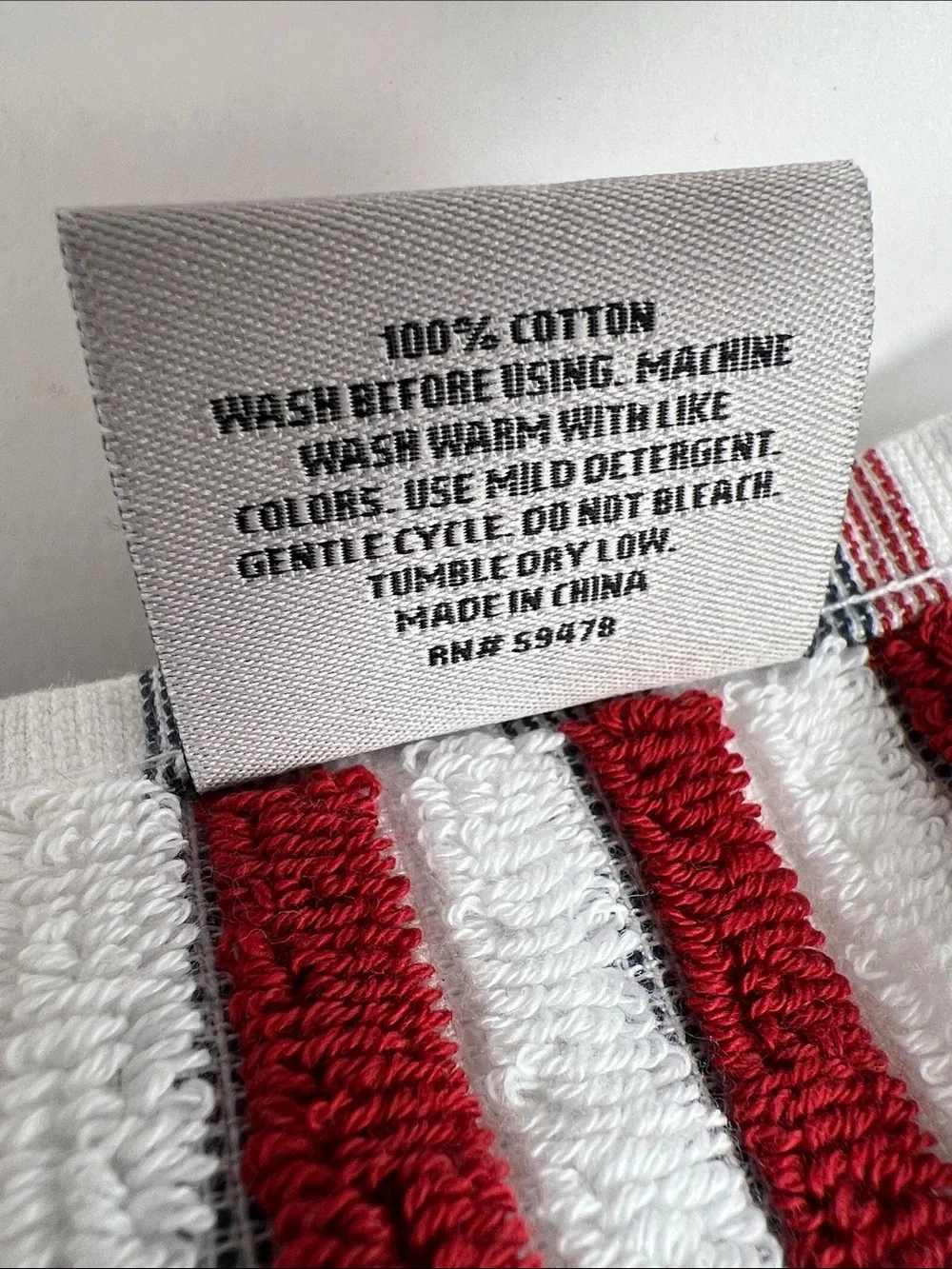 Rachel Zoe Bath Towels Reversible Navy, White and Red Striped Cotton 2 Pc NEW